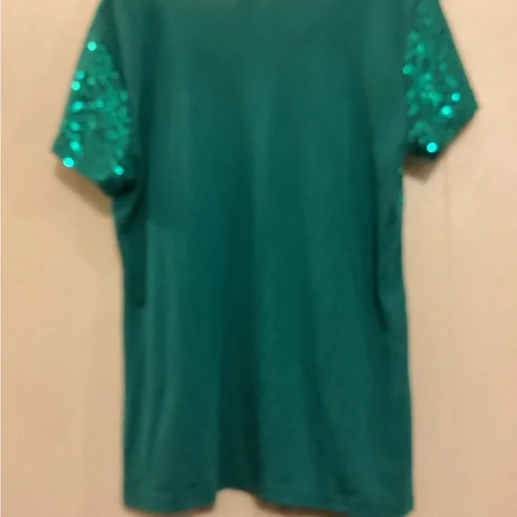 Avon Vintage Green Sequin Front Short Sleeve Top - Picture 5 of 6